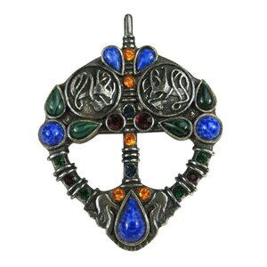 Sol D Or Glass Cab Rhinestone Brooch Signed Irish Ireland Sol D'Or Pin Large